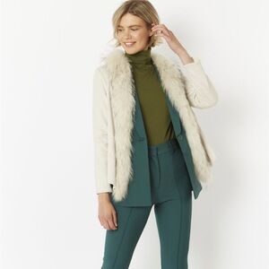NWT Jayley Cream Faux Suede Jacket with Fox Fur Collar Edging Ivory One Size new